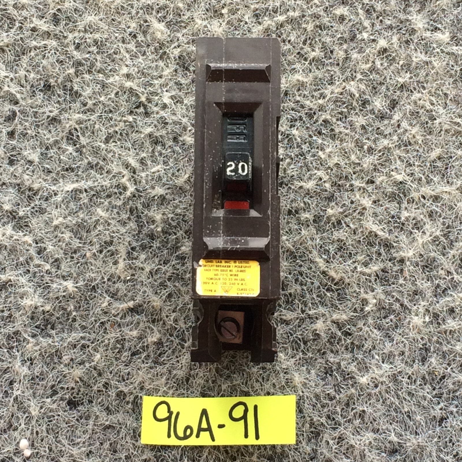 Wadsworth A120NI 20 Amp 1 Pole 1P Type A Plastic FOOT Breaker A120N A120