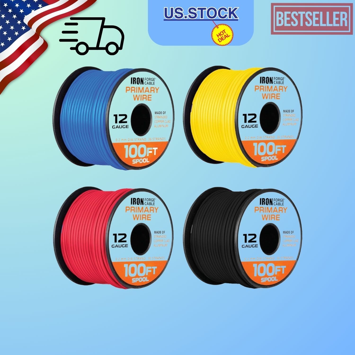 Iron Forge 400ft 12 Gauge Automotive Wire 4 Roll Assortment Pack