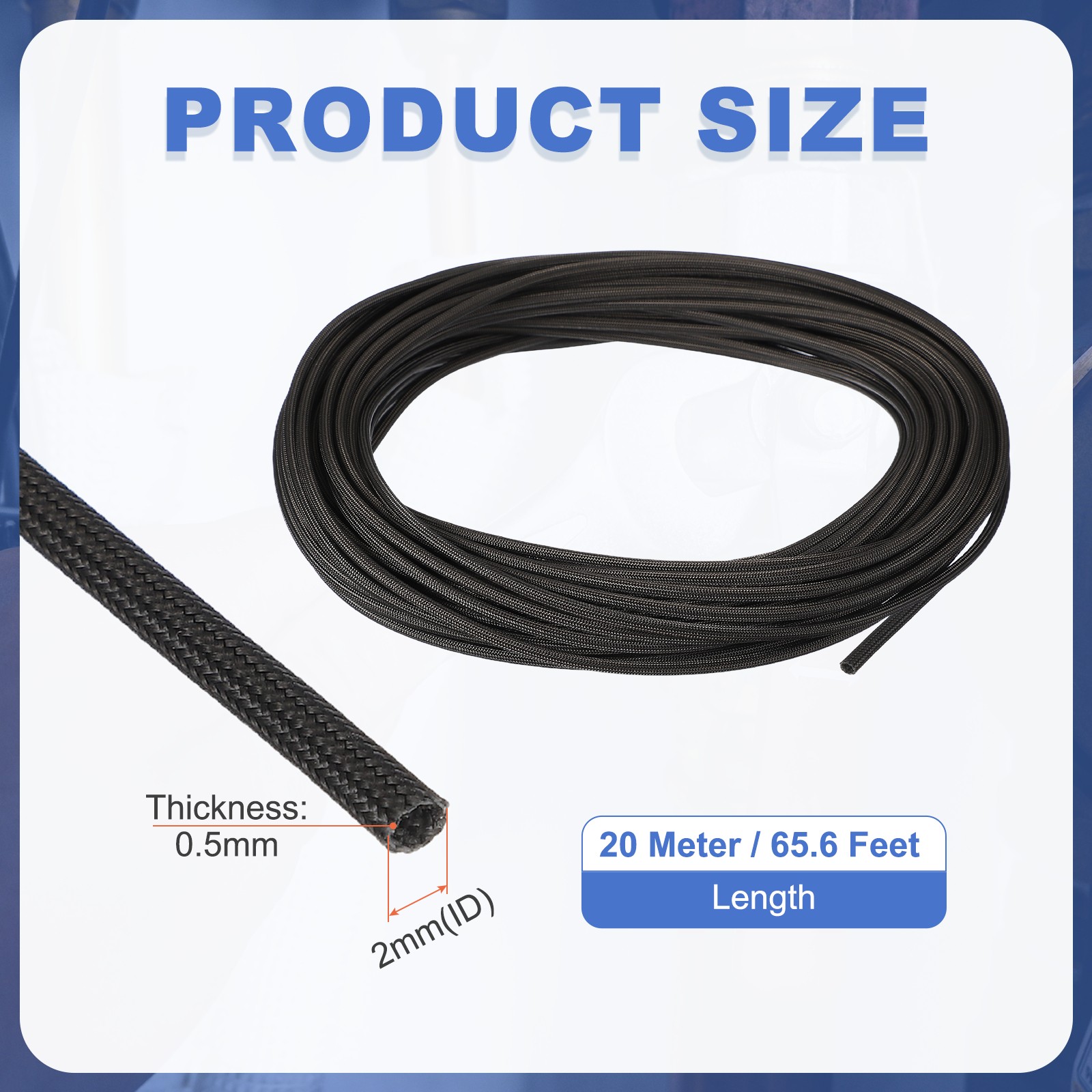 Insulation Cable Protector, 65.6Ft-2mm High TEMP Fiberglass Sleeve Black