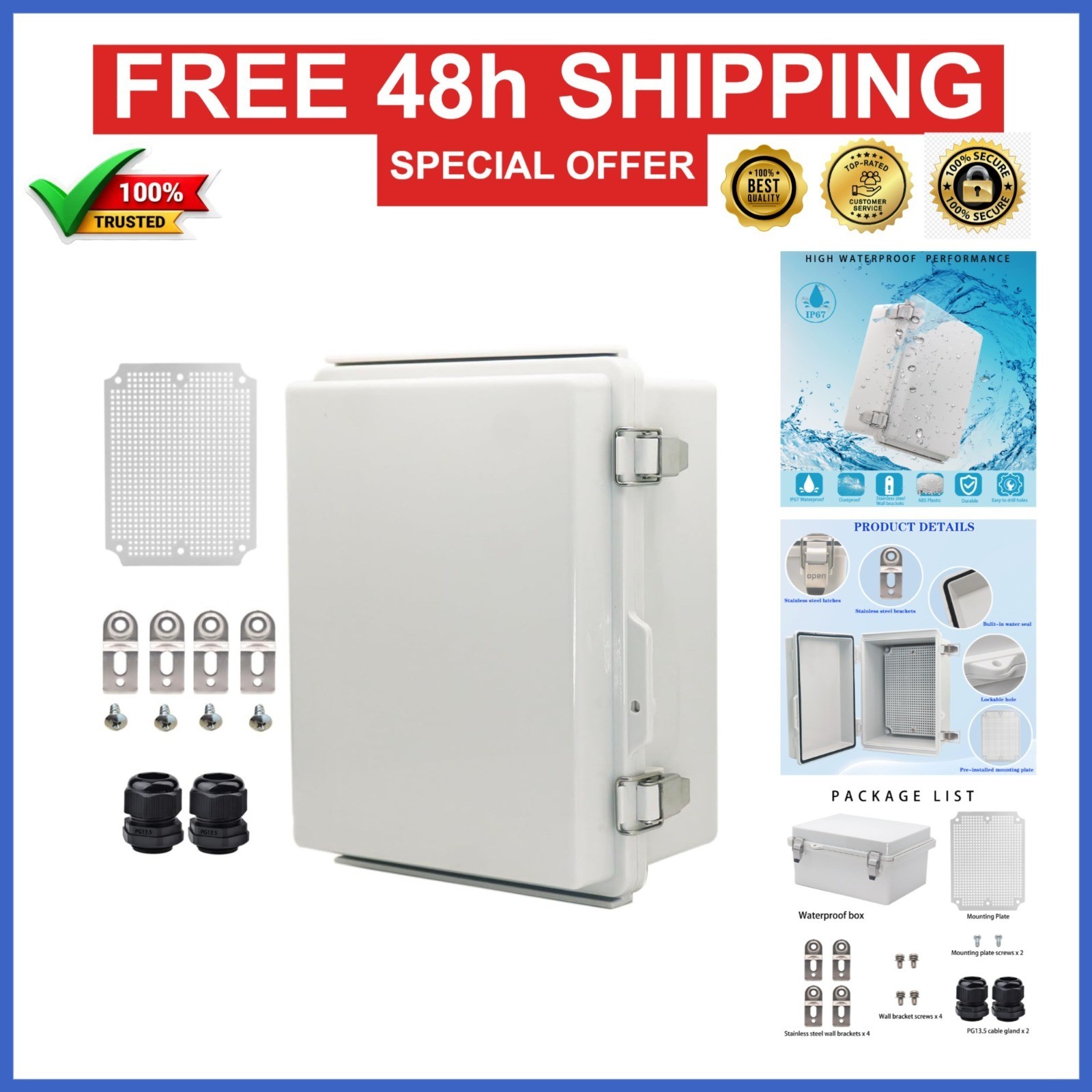 Outdoor Waterproof Electrical Box IP67 ABS Plastic Enclosure 8.6″x6.6″