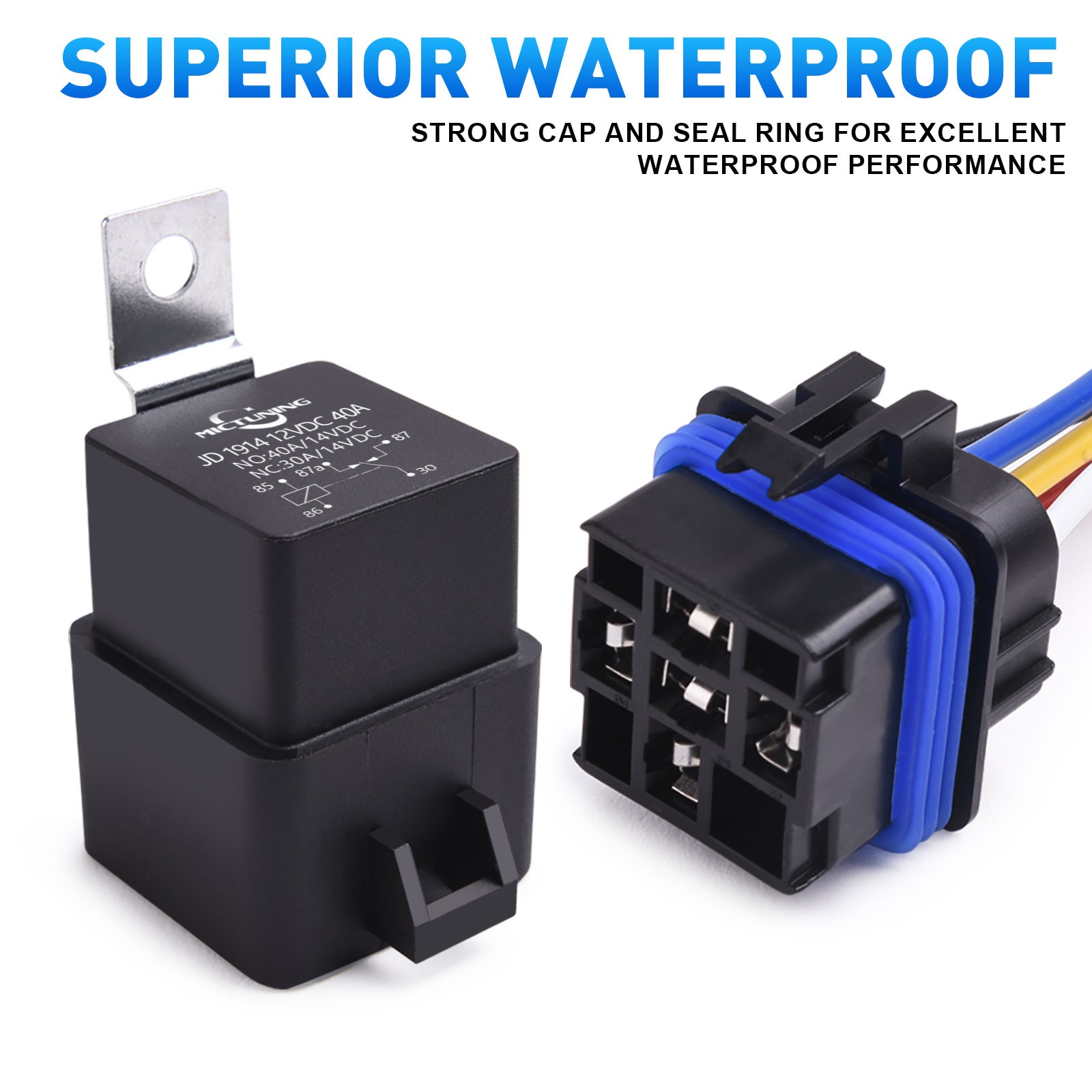 5Pcs Waterproof 12V 30/40A SPDT Relay Switch Harness Set 5PIN 14 AWG Hot Wires