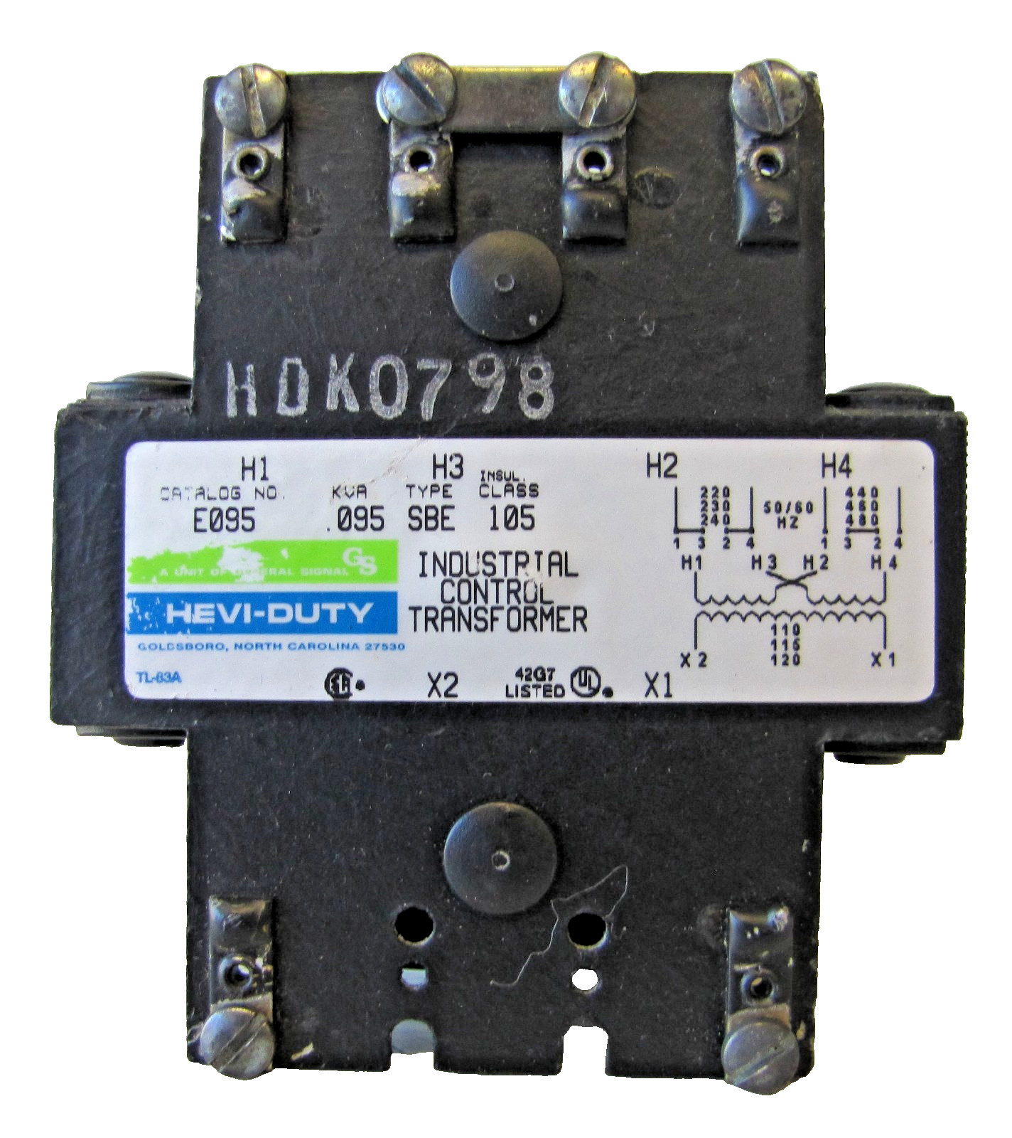 GS Hevi Duty .095 kVA Control Transformer 230/460V Input 115V Output 95 VA 100