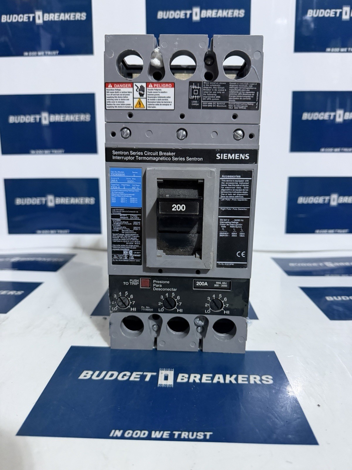 Siemens Sentron Series FXD63B200 Circuit Breaker 200A 3-Pole 600V AC Gray