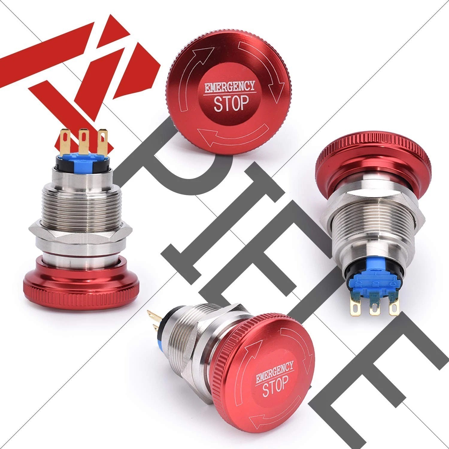 22Mm Metal Emergency Stop Push Button Switch Latching 12V-250V Stainless Steel 7