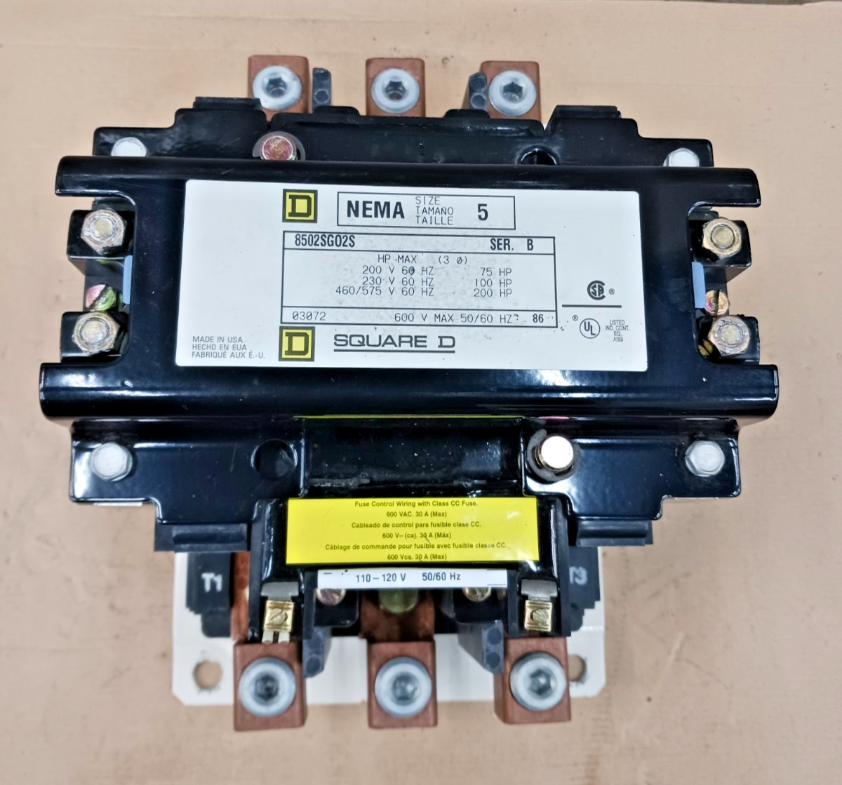 Square D 8502SGO2S Size 5 Motor Starter / Contactor Coil 110-120 V 200 HP