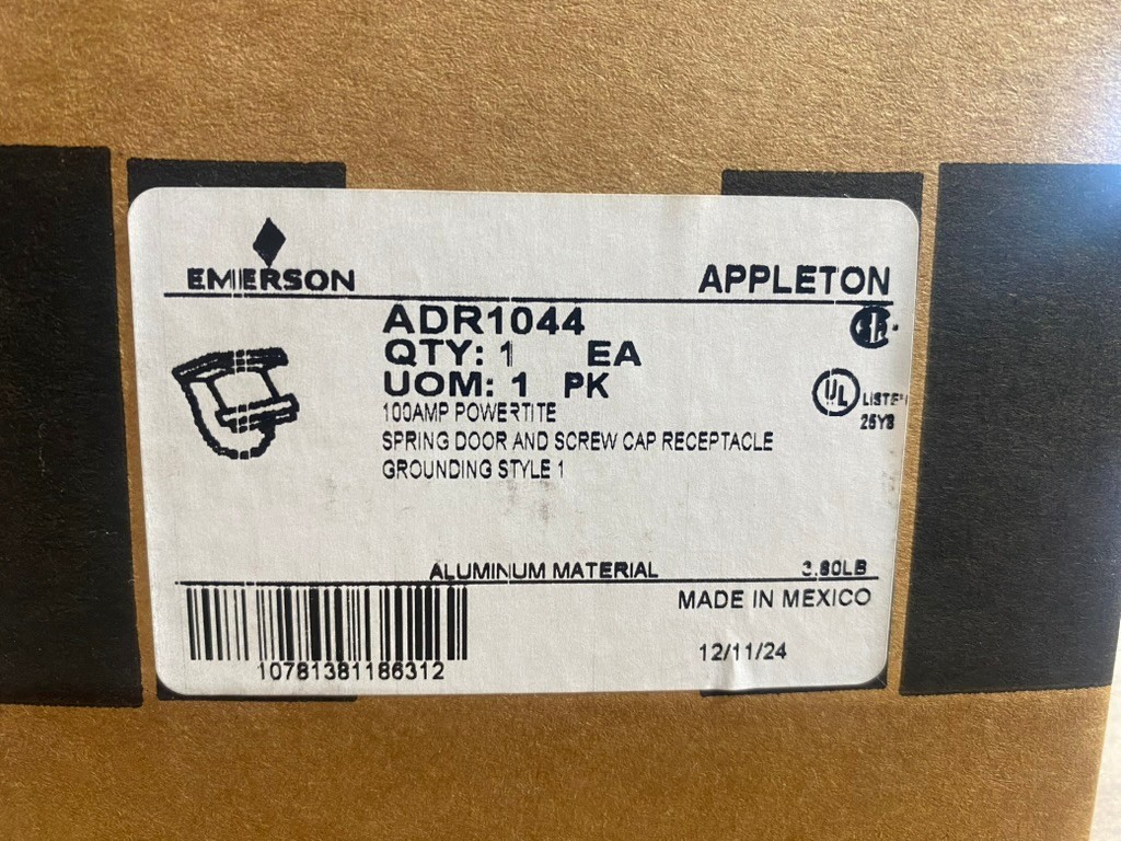 APPLETON ADR1044 SPRING DOOR & SCREW CAP RECEPTACLE ALUMINUM 100A POWERTITE NEW