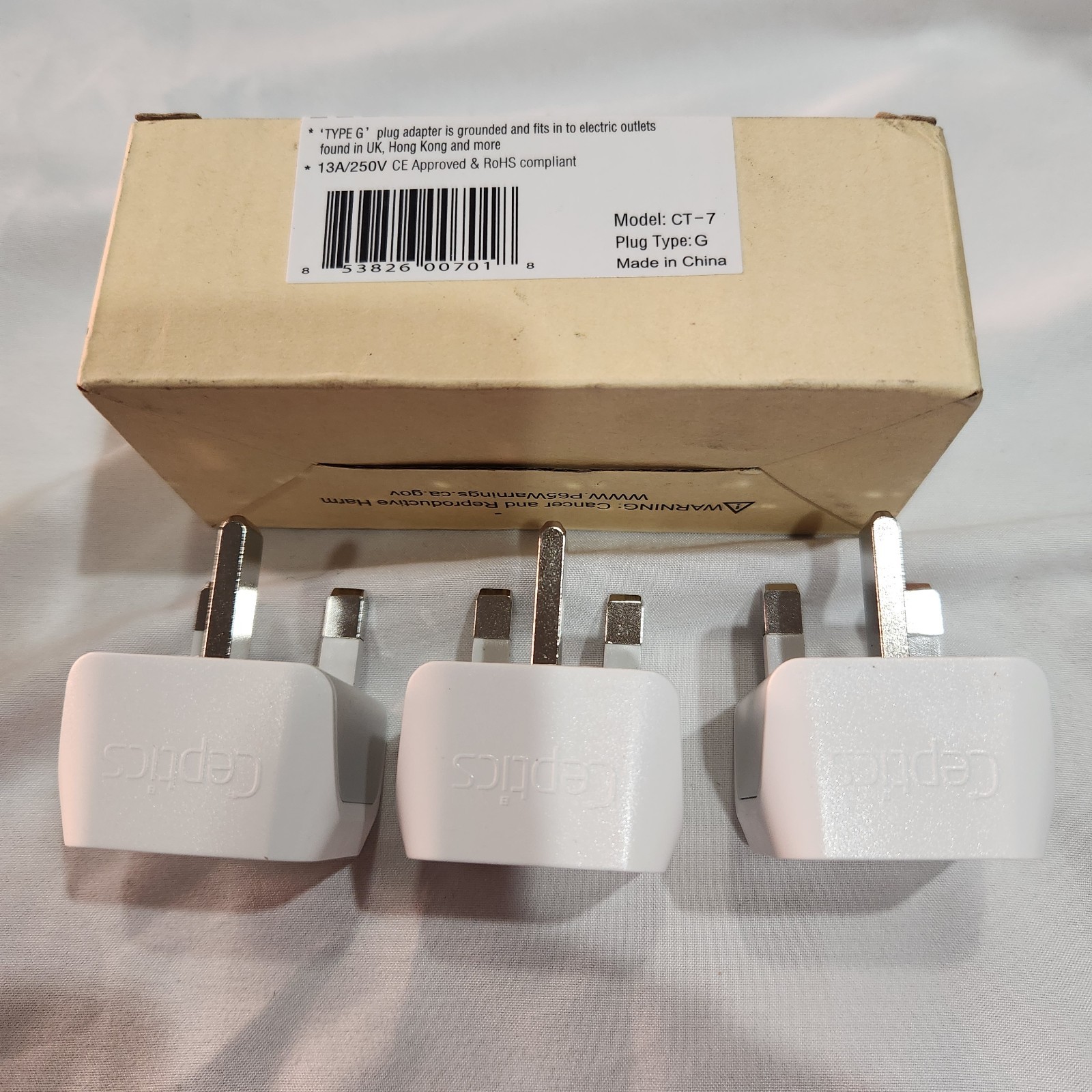 Travel Plug Adapter Ceptics UK 2 in 1 Type G US 3 Pack, white gray New 1023
