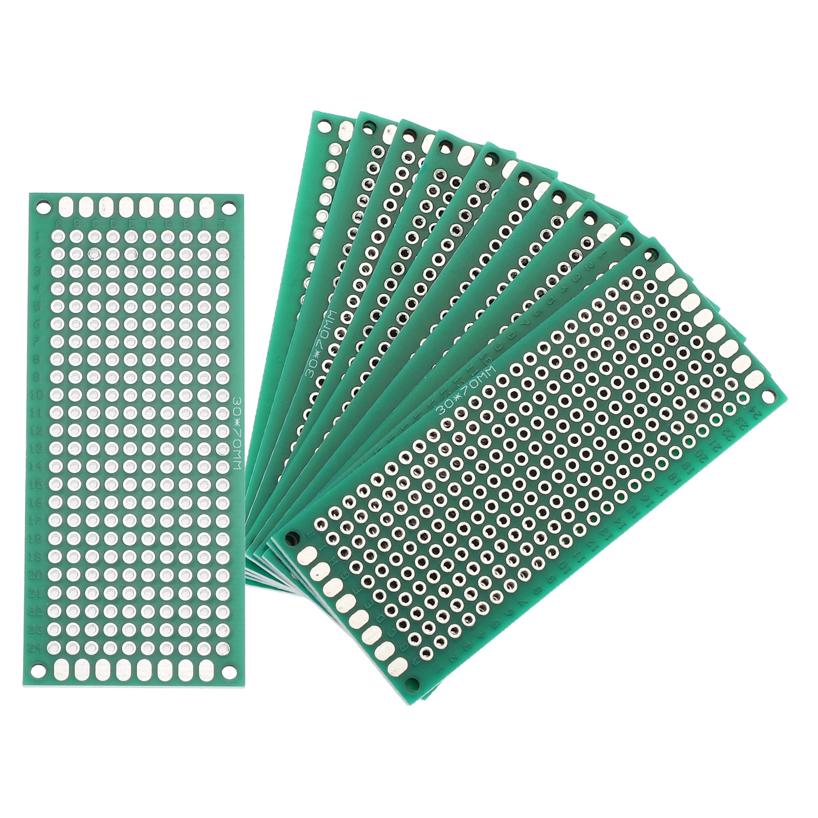 10Pcs Breadboard Solderable Board 70mm x 30mm Green Circuit PCB Board