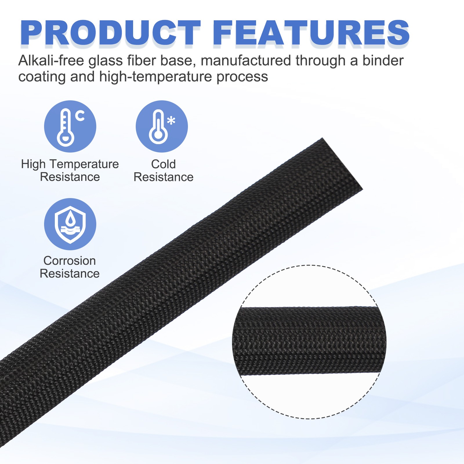 Insulation Cable Protector, 65.6Ft-2mm High TEMP Fiberglass Sleeve Black