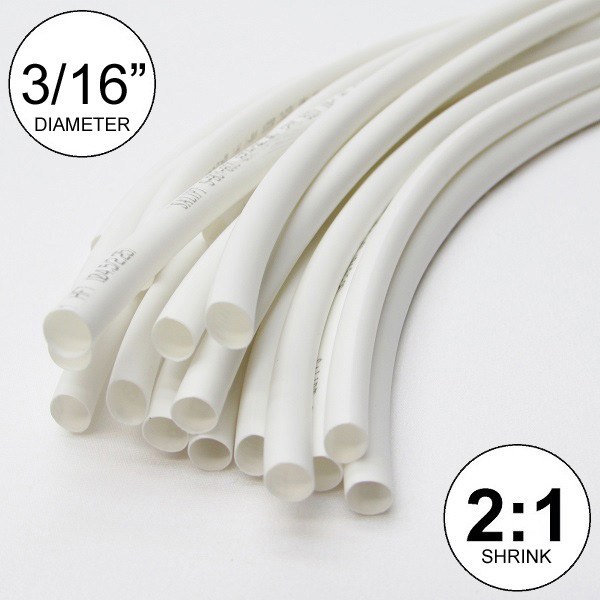 3/16″ ID White Heat Shrink Tube 2:1 ratio polyolefin (25 ft) inch/feet/to 4.5mm