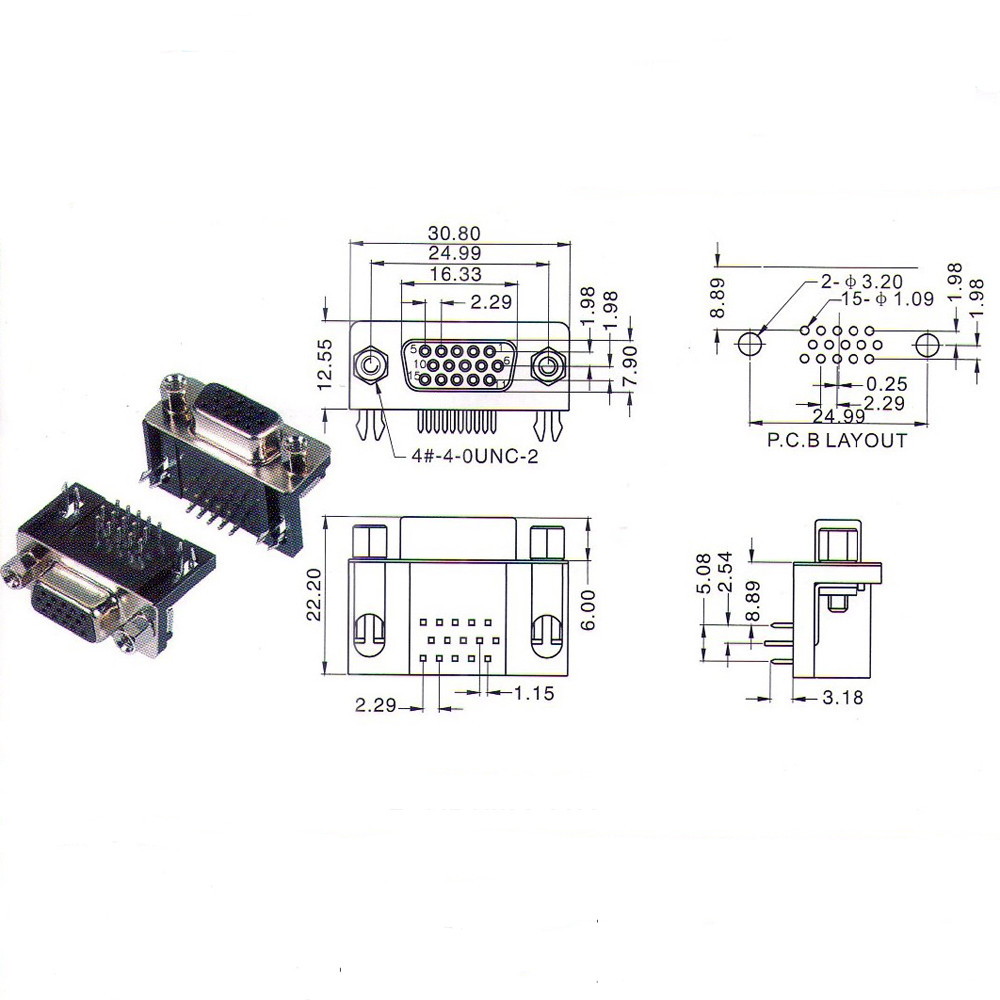 10Pcs D-SUB HDR Right Angle 15 Pin Female VGA Type 8.89 PCB Connector 3 Row DB15