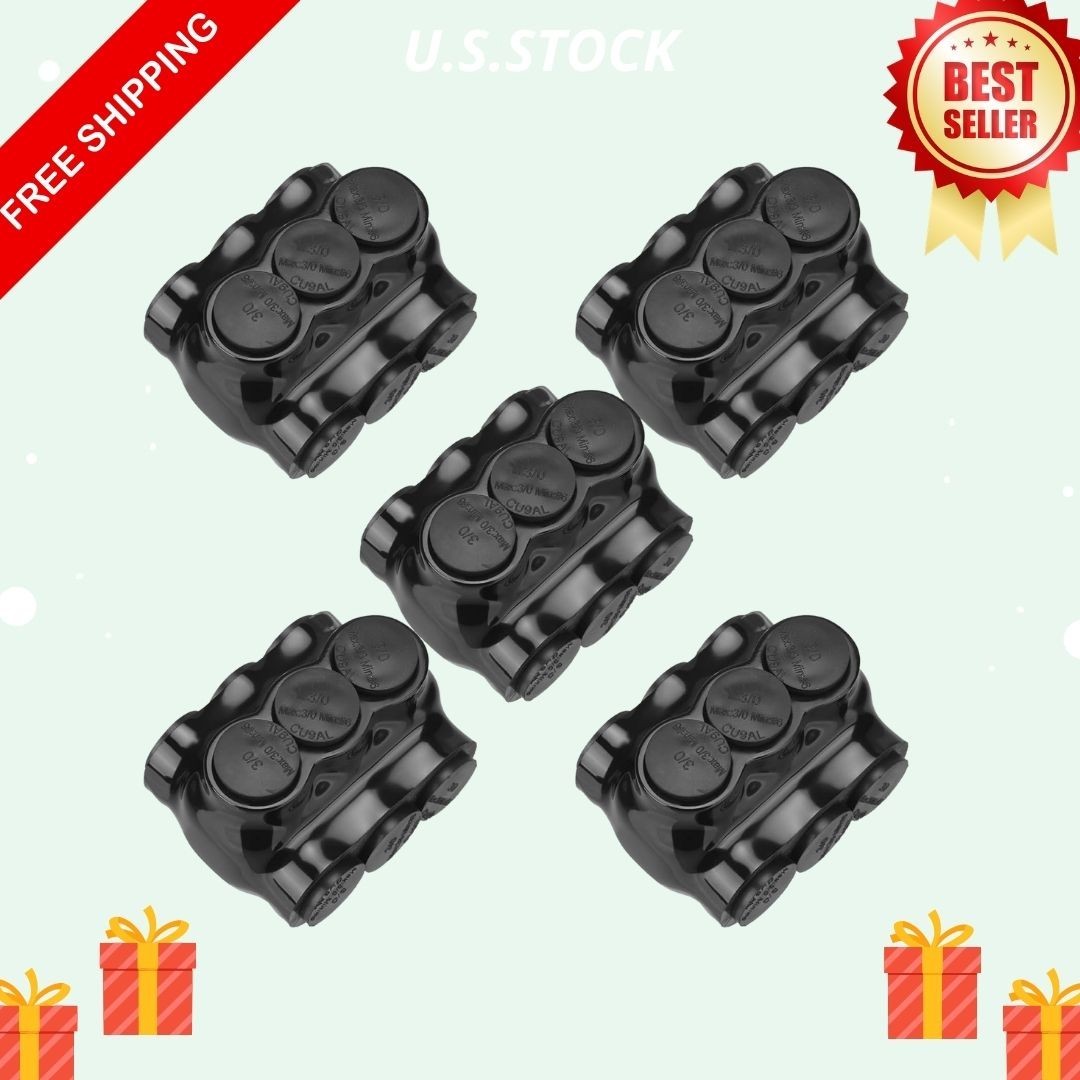NEW 5Pack 3 Port Insulated Wire Connectors Aluminum Splice Tap 3/0-6 AWG