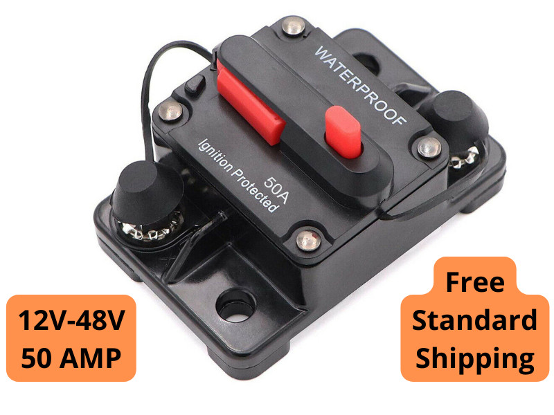 50 Amp Waterproof Circuit Breaker Auto/Marine/Solar 12-48V DC Manual Reset