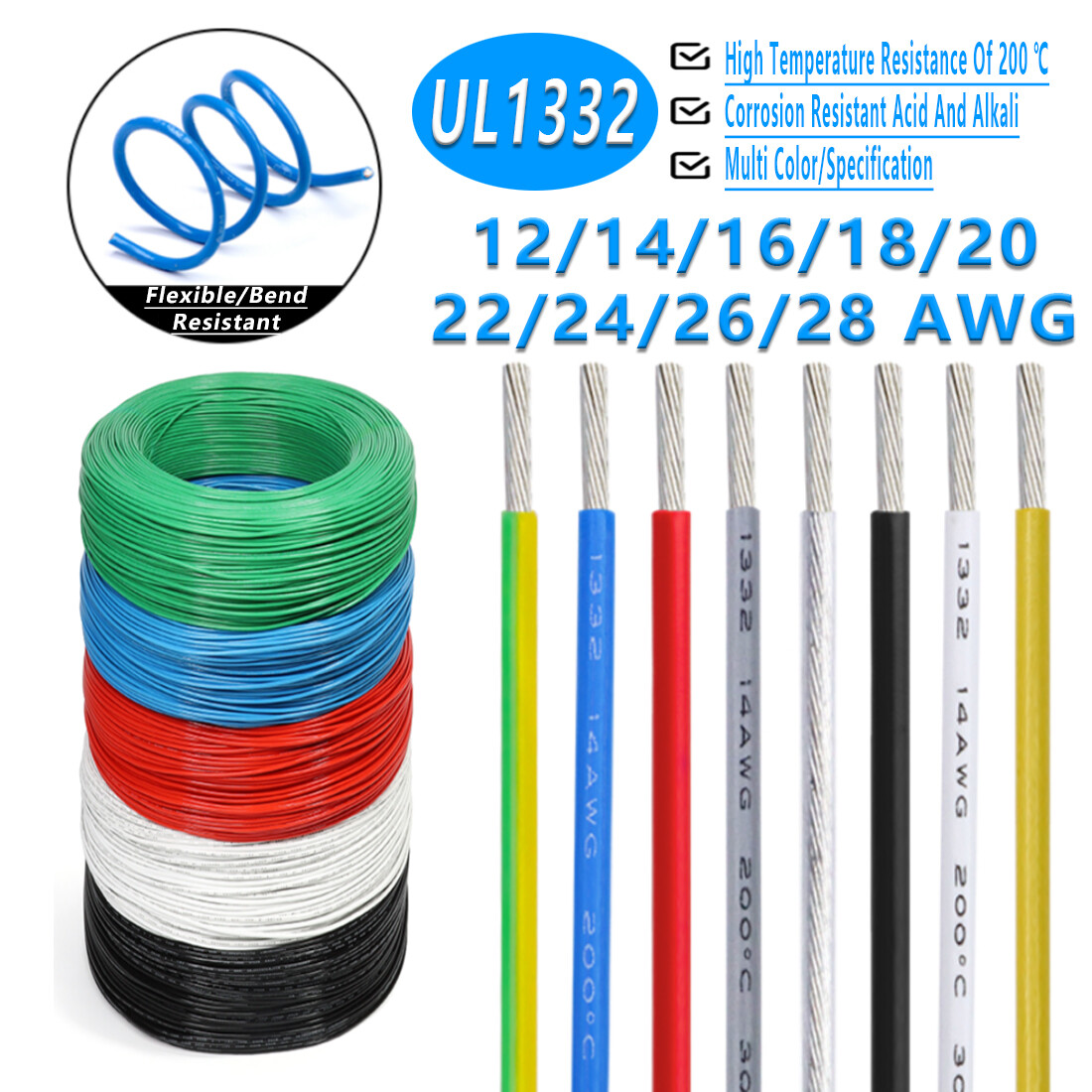PTFE Cable Wire 12/14/16/18/20/22/24/26/28 AWG Flexible Tinned Copper Stranded