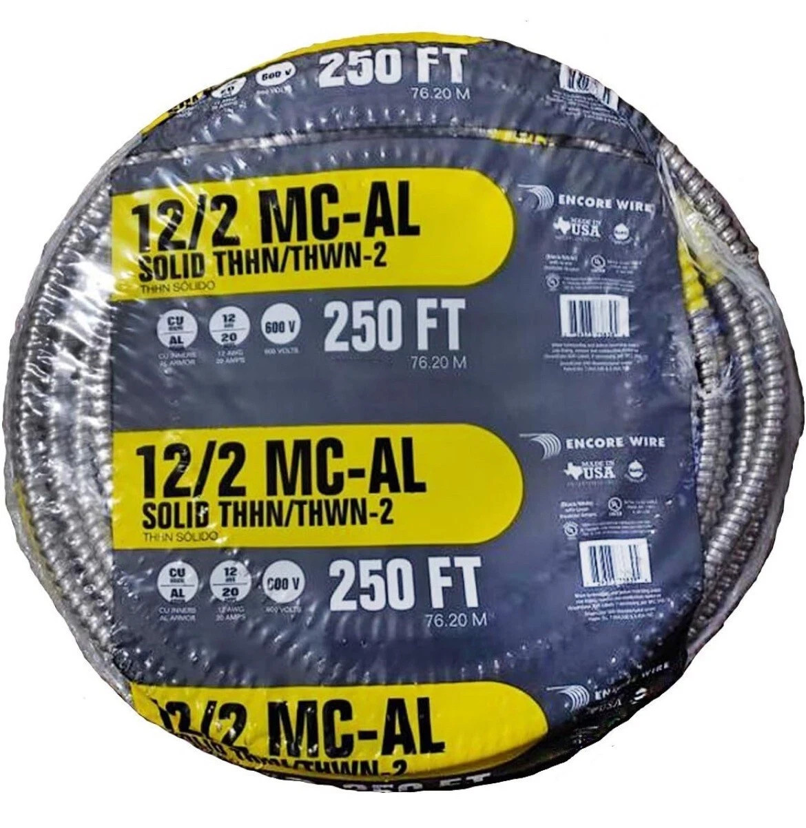 250 FT ENCORE WIRE METAL CLAD CABLE 12/2 MC-AL 12 AWG