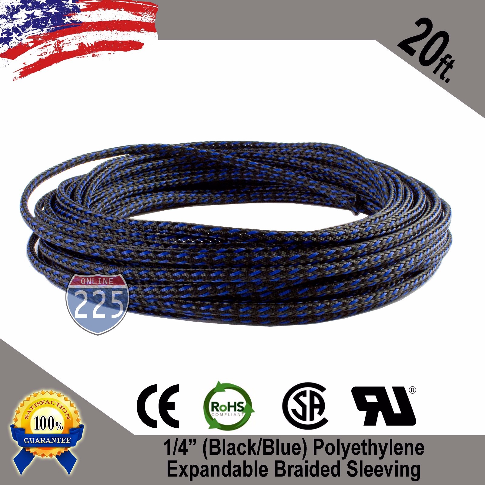20 FT 1/4″ Black Blue Expandable Wire Sleeving Sheathing Braided Loom Tubing US