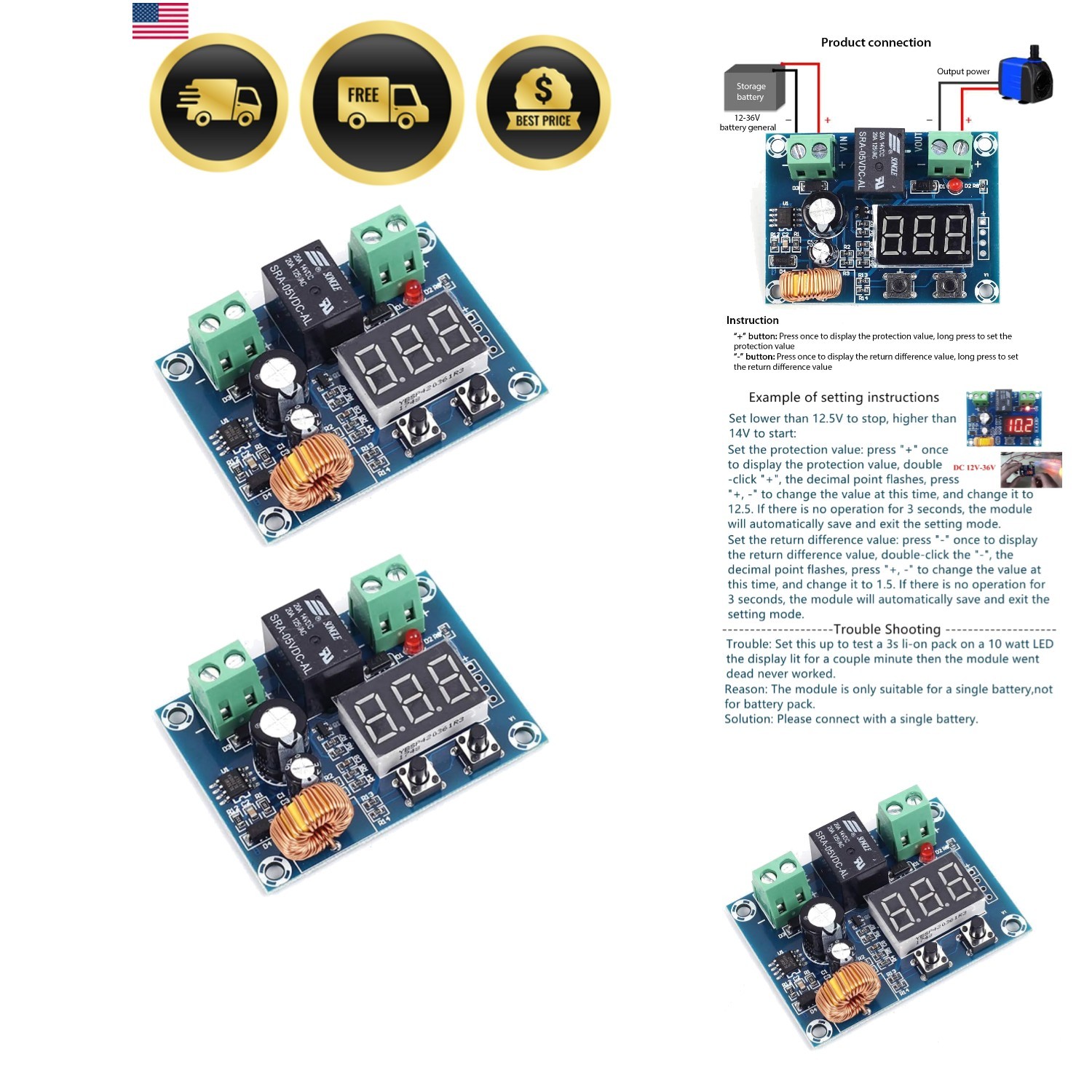2pcs 12V-36V DC Voltage Protection Module Digital Low Voltage Protector Disco…