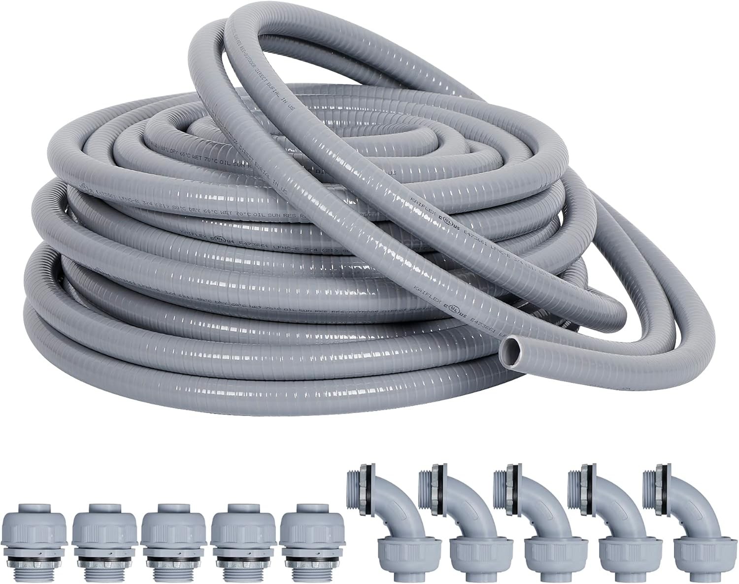Liquid-Tight Conduit and Connector Kit 1/2Inch 25Ft, Flexible Non Metallic Liqui