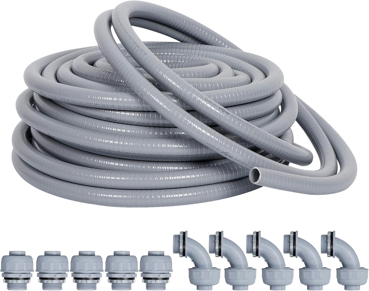 Liquid-Tight Conduit and Connector Kit 1/2inch 25ft, Flexible Non Metallic Liqui