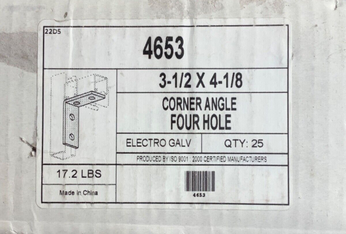 Unbrand4653, equal to BLine, lot of 50 pcs, 4 Hole Angle Brace, Electro Galv