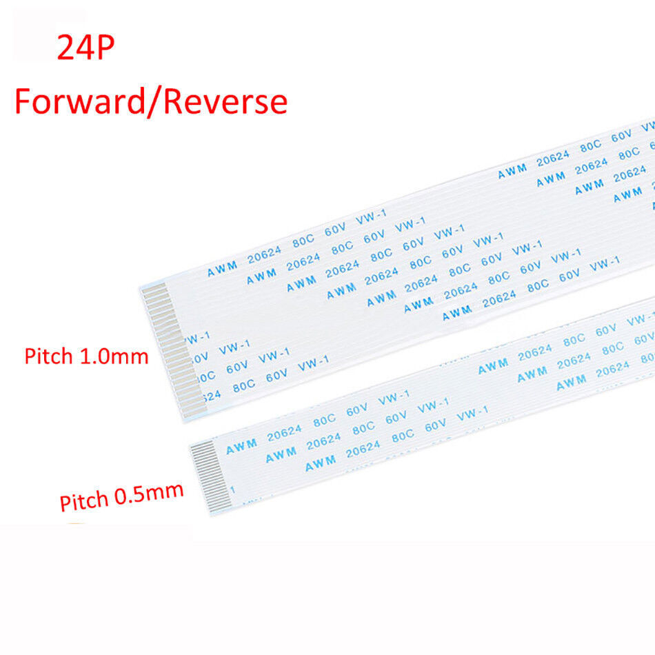 24-Pin 24P Flexible Flat FFC/FPC Cable Ribbon Pitch 0.5mm 1.0mm 80C 60V VW-1