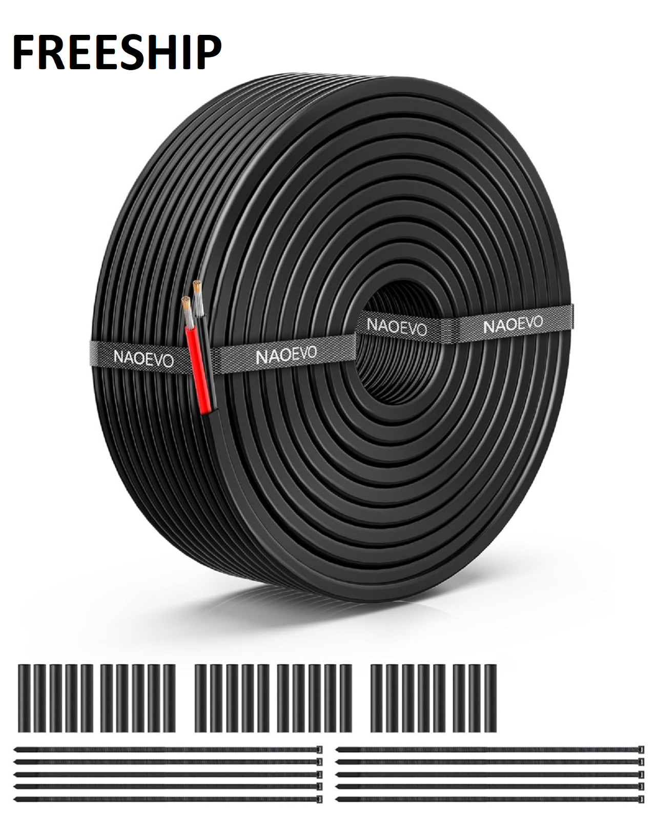 NAOEVO 12AWG 2-Conductor Tinned Copper Wire 30FT PVC Jacket 12V-600V Cable