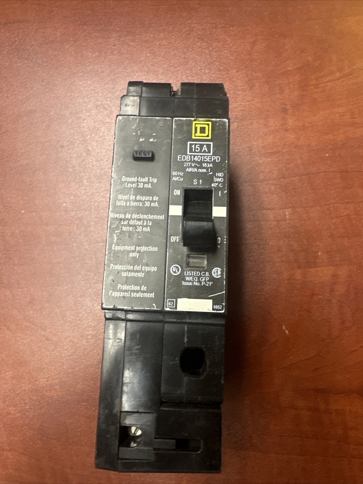SQUARE D EQUIP PROTECT EDB CIRCUIT BREAKER EDB14015EPD 15AMP 277VOLT 1POLE New