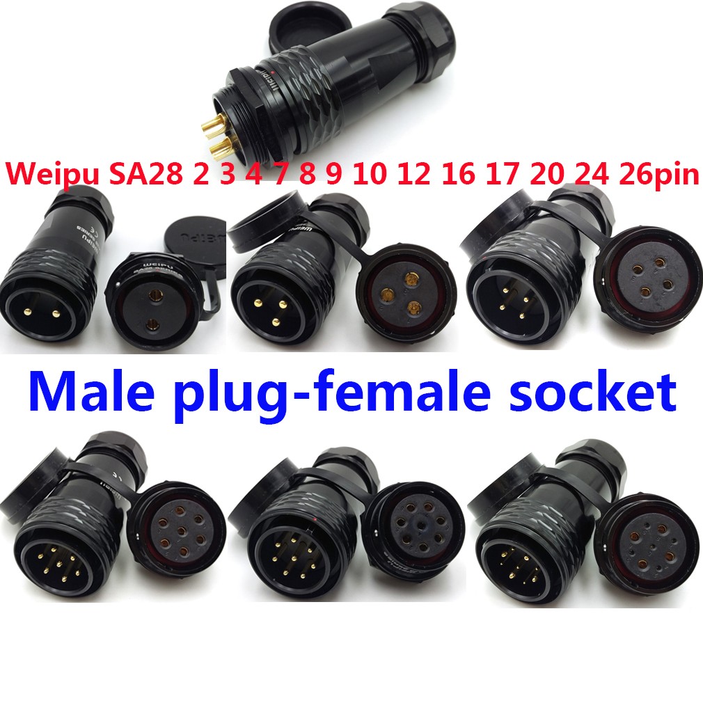 WEIPU SA28 2 to 35pin Heavy Duty Metal Aviation Bulkhead Connector Male + Female