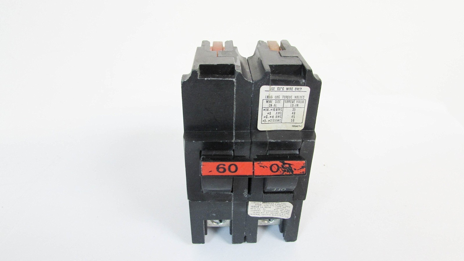 1- FEDERAL PACIFIC NA260 FPE 60 AMP, 2 Pole Regular , STAB Lock Circuit Breaker