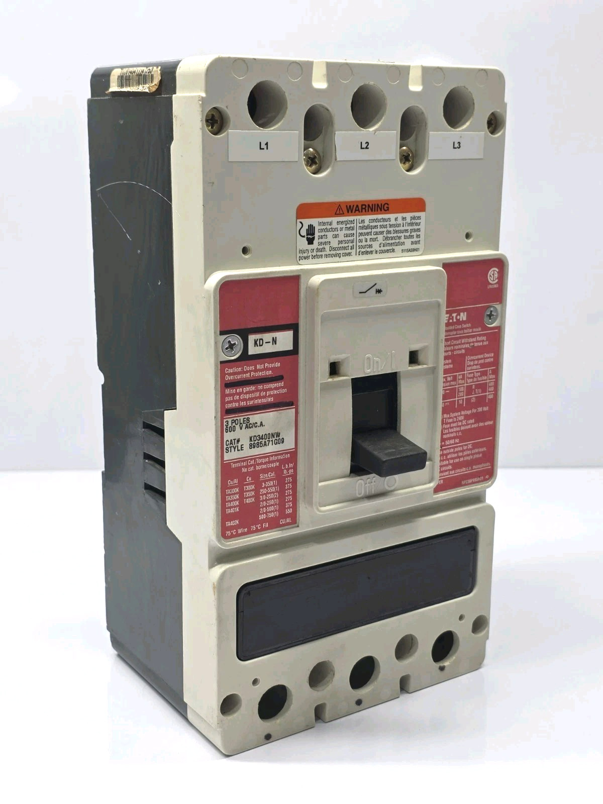 EATON KD-N CIRCUIT BREAKER KD3400NW 3 POLE 600V AC MCCB FREE FAST SHIPPING