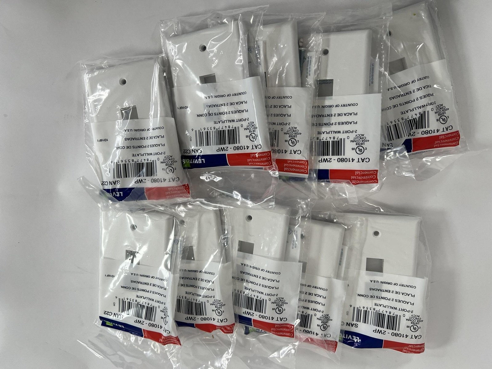 Leviton 41080-2WP 2-Port Keystone Wallplate Faceplate Lot Of 10 White USA