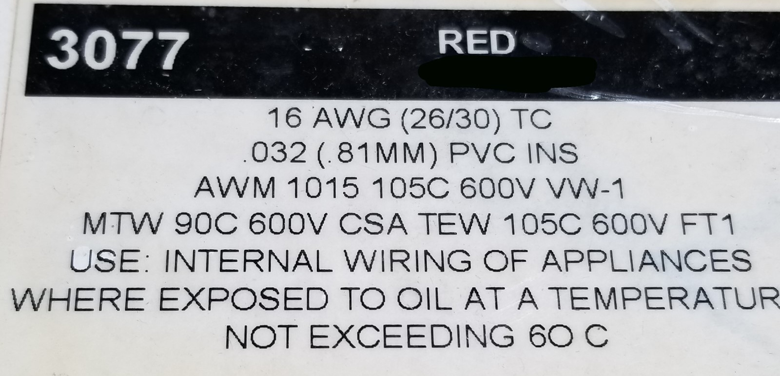 Alpha 3077 #16awg 26×30 Tinned Copper UL1015 105C Hook-Up/Lead Wire Red/50ft