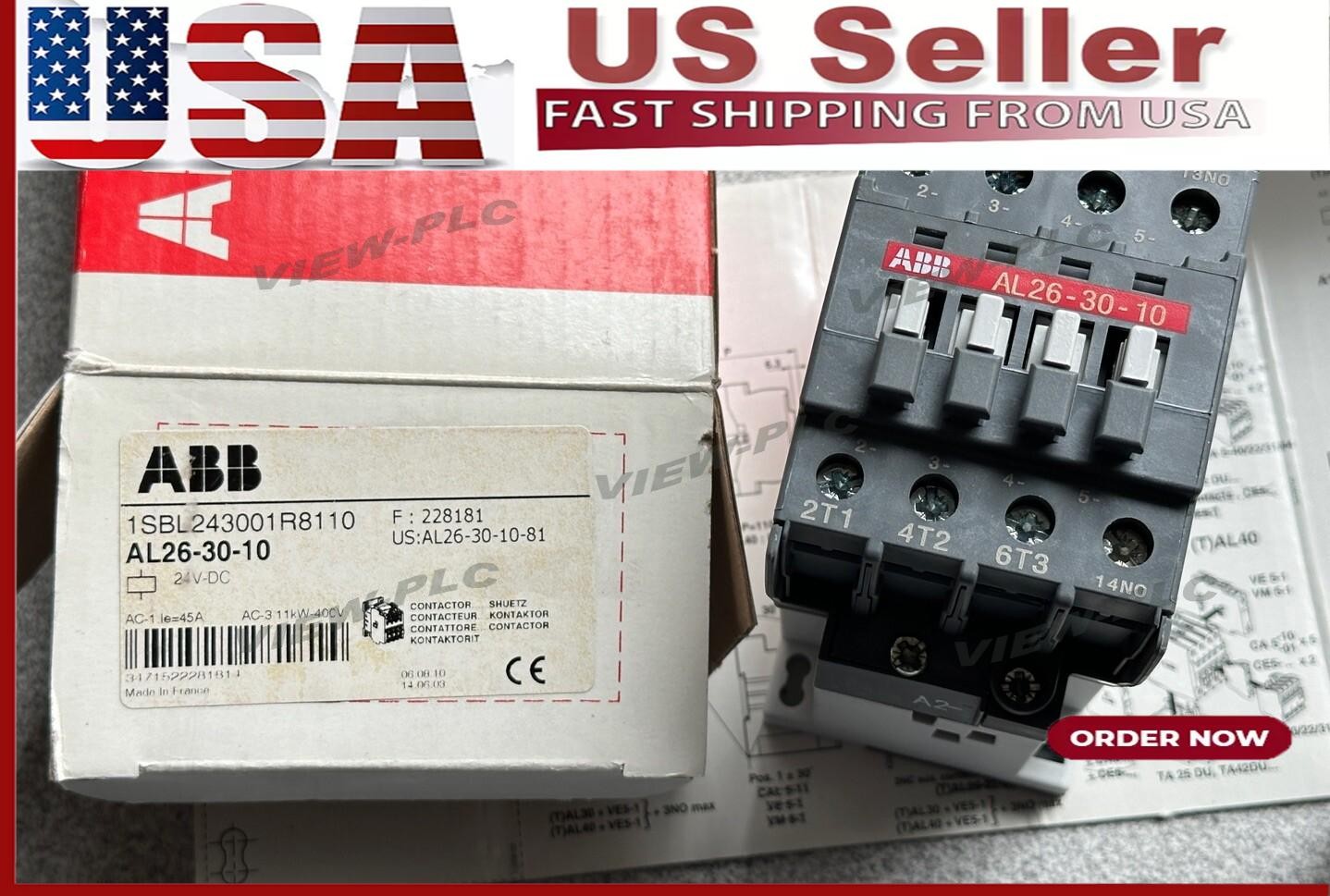 NEW ABB AL26-30-10 CONTACTOR 40A-28A, 600V, 24VDC COIL, 1NO, 1SBL243001R8110