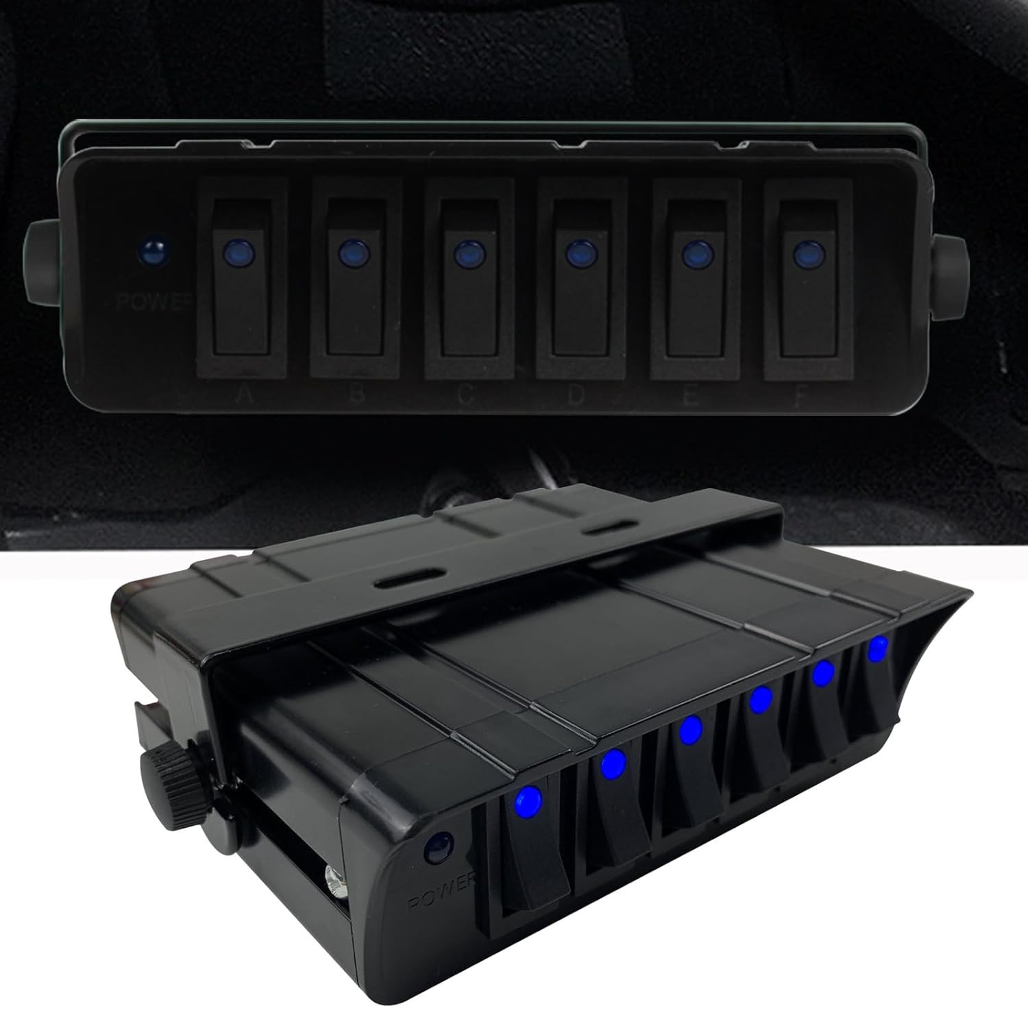 6 Gang Rocker Switch Box SPST On/Off Rocker Toggle Switch Panel 30Amp Max 12 AWG