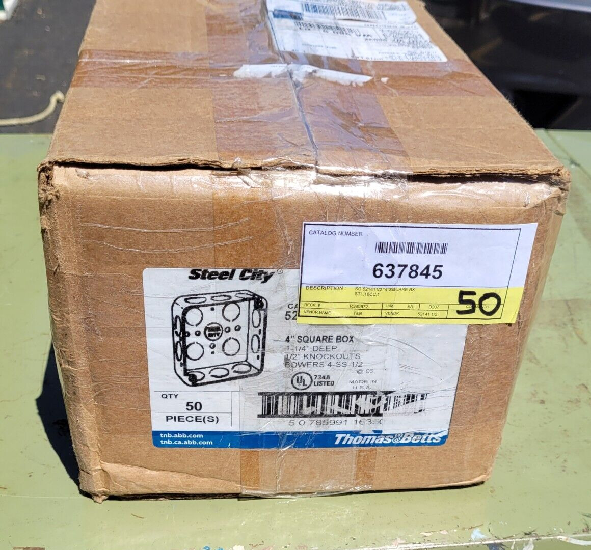 (5) New Steel City Pre-Galvanized Steel Square Box 4″ x-1-1/2″ Deep 52141 1/2″