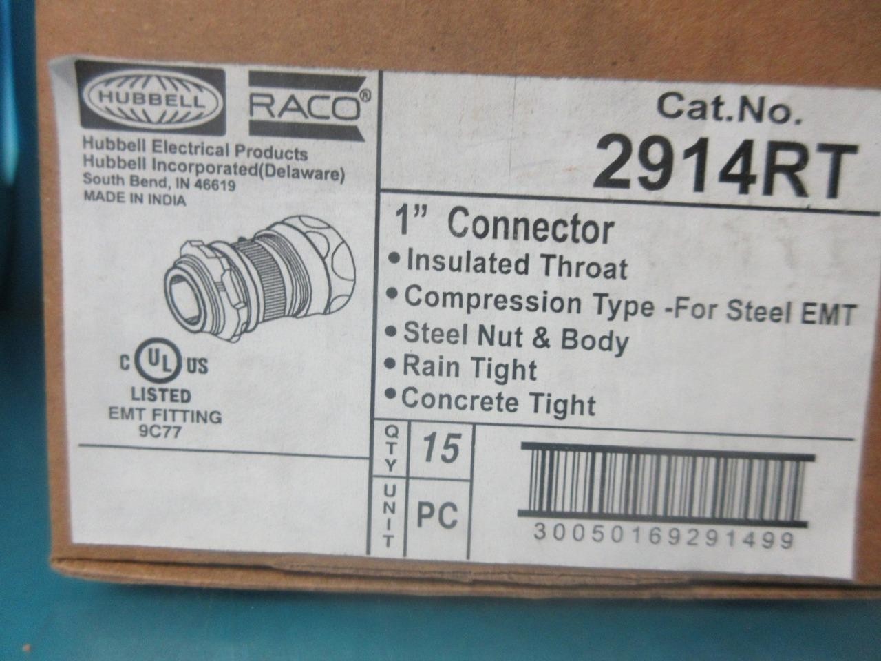 BOX OF 15 HUBBELL RACO 2914RT 1″ LIQUID TIGHT COMPRESSION EMT COUPLING WET LOC