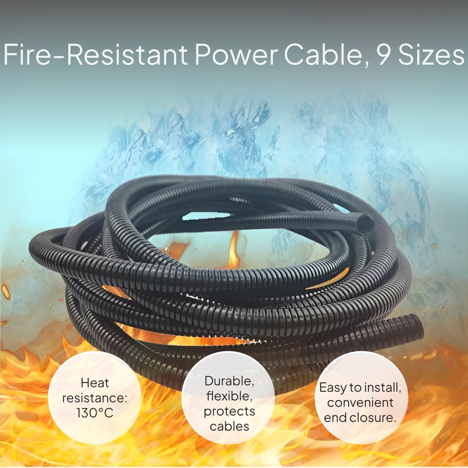 Automotive Flame Retardant Wire Kit, Fire-Resistant Corrugated Tubing, 3.28 Ft