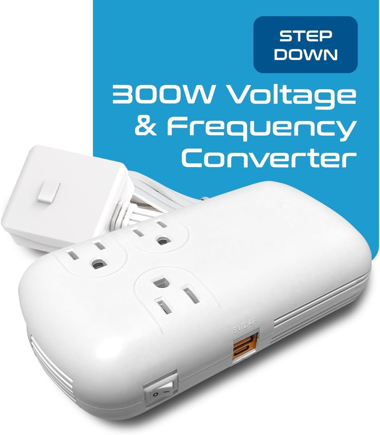 Ceptics 300W Travel Voltage Converter, 220V to 110V 50Hz 60Hz Step White