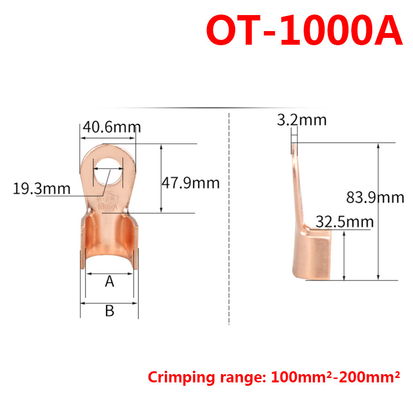 Pure Copper Cable Lugs Crimp Terminals Lugs for 0.5mm² to 200mm² Cable OT Series