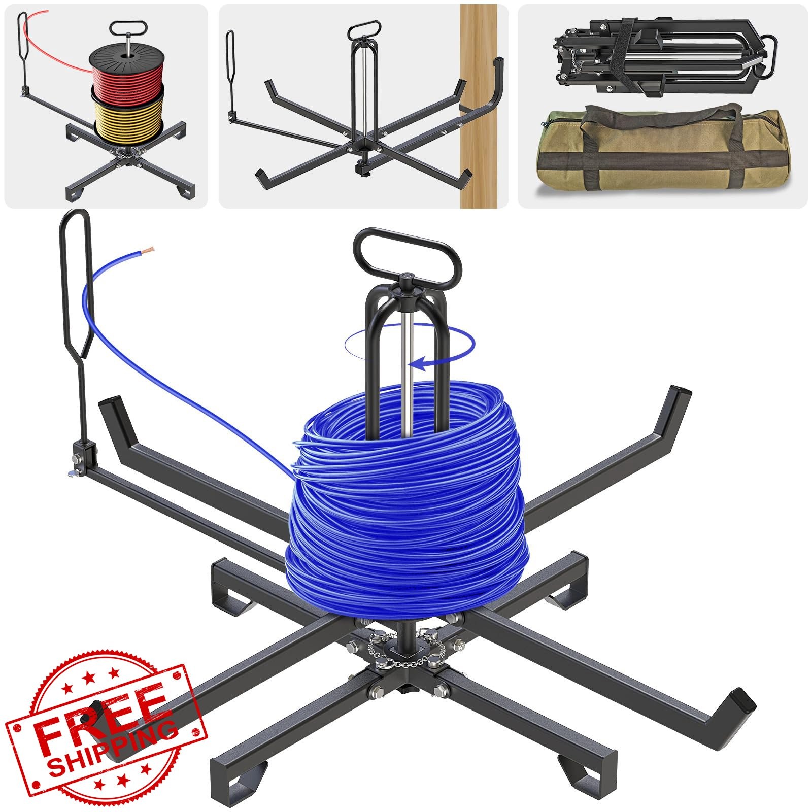 SELEWARE Foldable Cable Dispenser Wire Spool Rack 4-28″ Reels