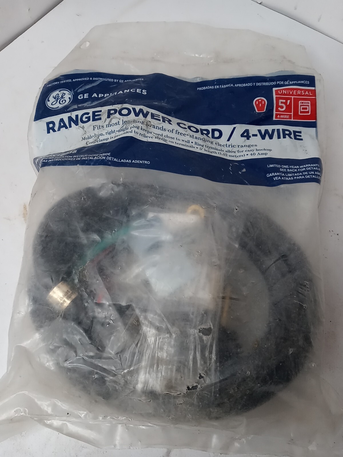 GE WX09X10038 (5FT)’ 4-WIRE 40 AMP RANGE CORD