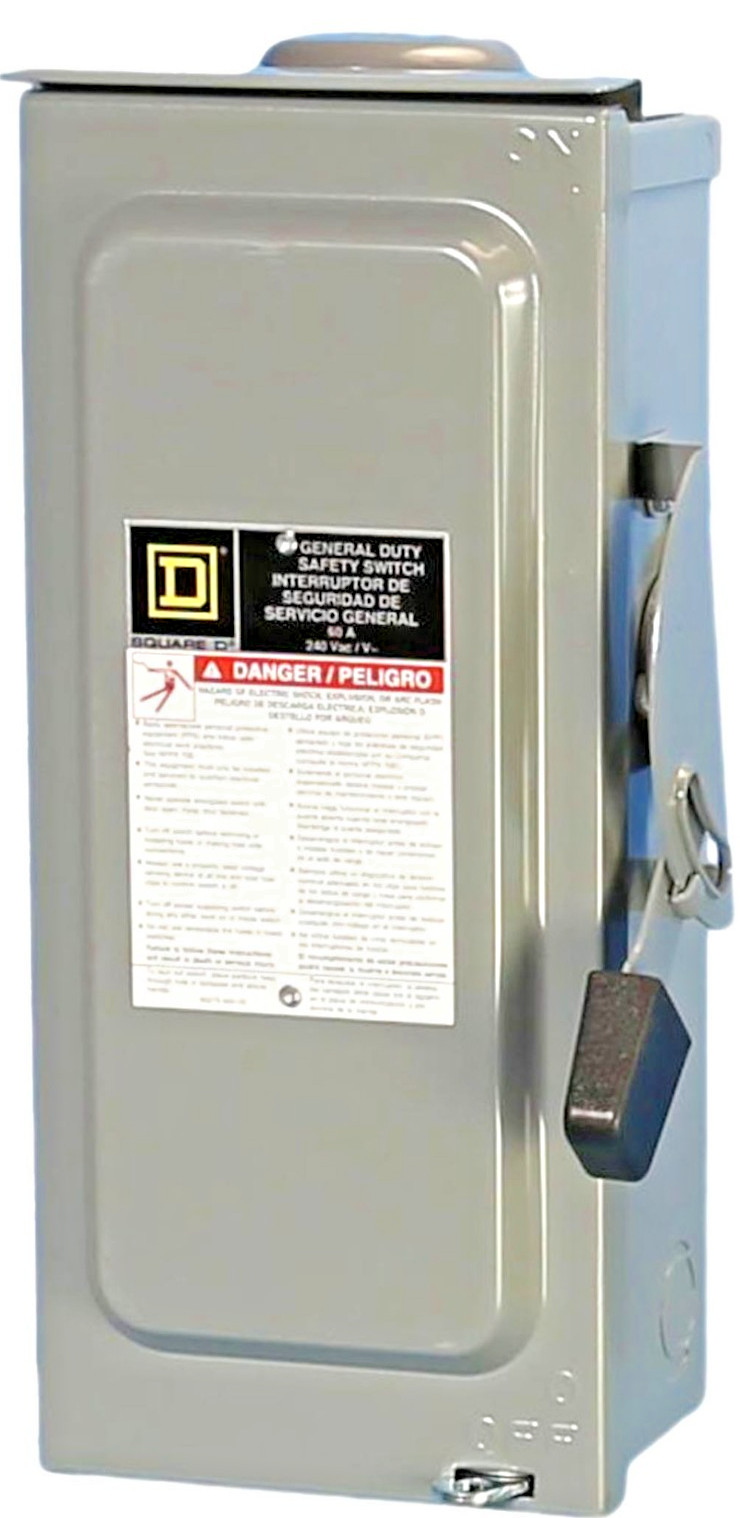 Square D D222NRB 2 POLE 60A FUSIBLE GENERAL DUTY OUTDOOR SAFETY SWITCH