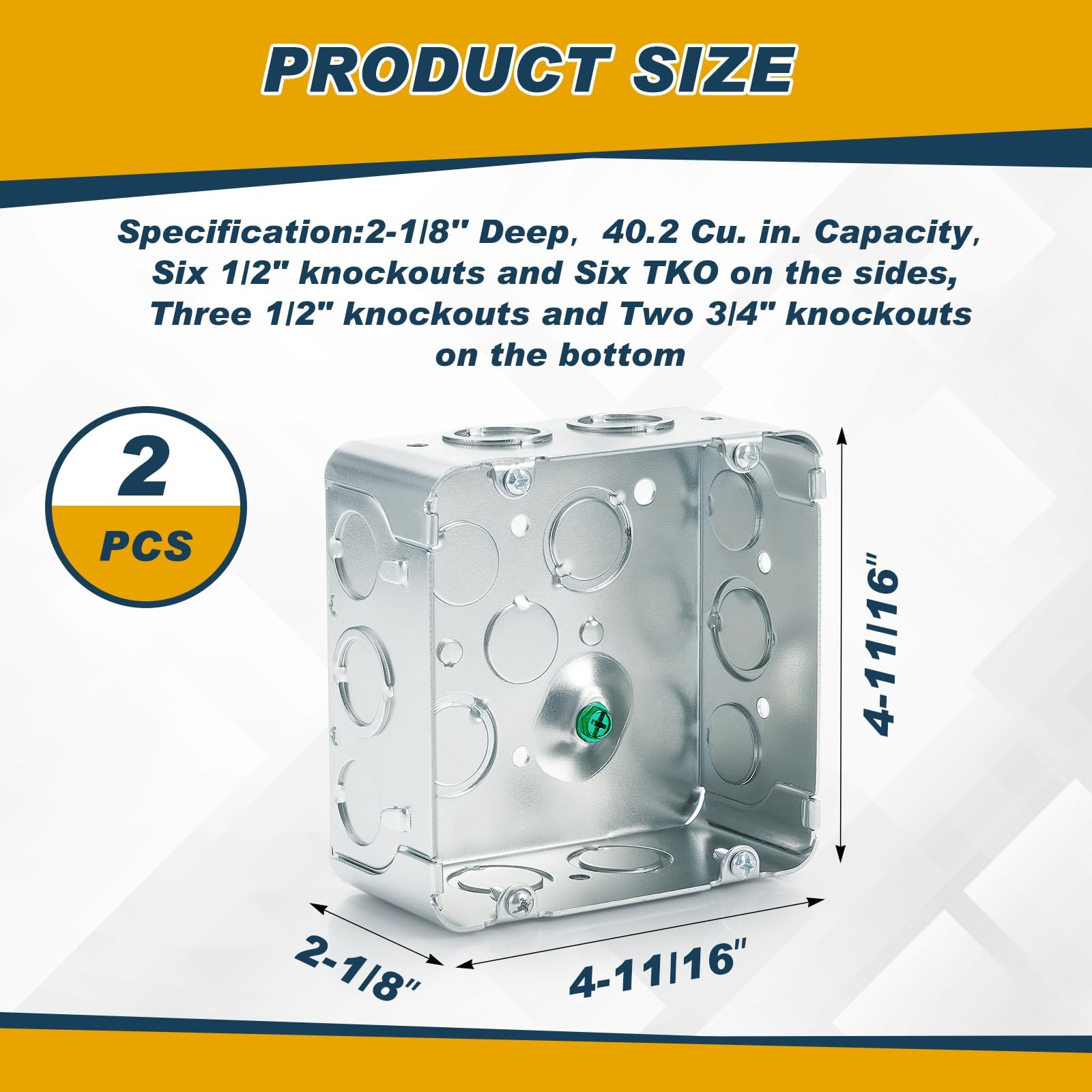 2 PCS Silver Galvanized Steel Deep Square Metal Electrical Junction Box Size