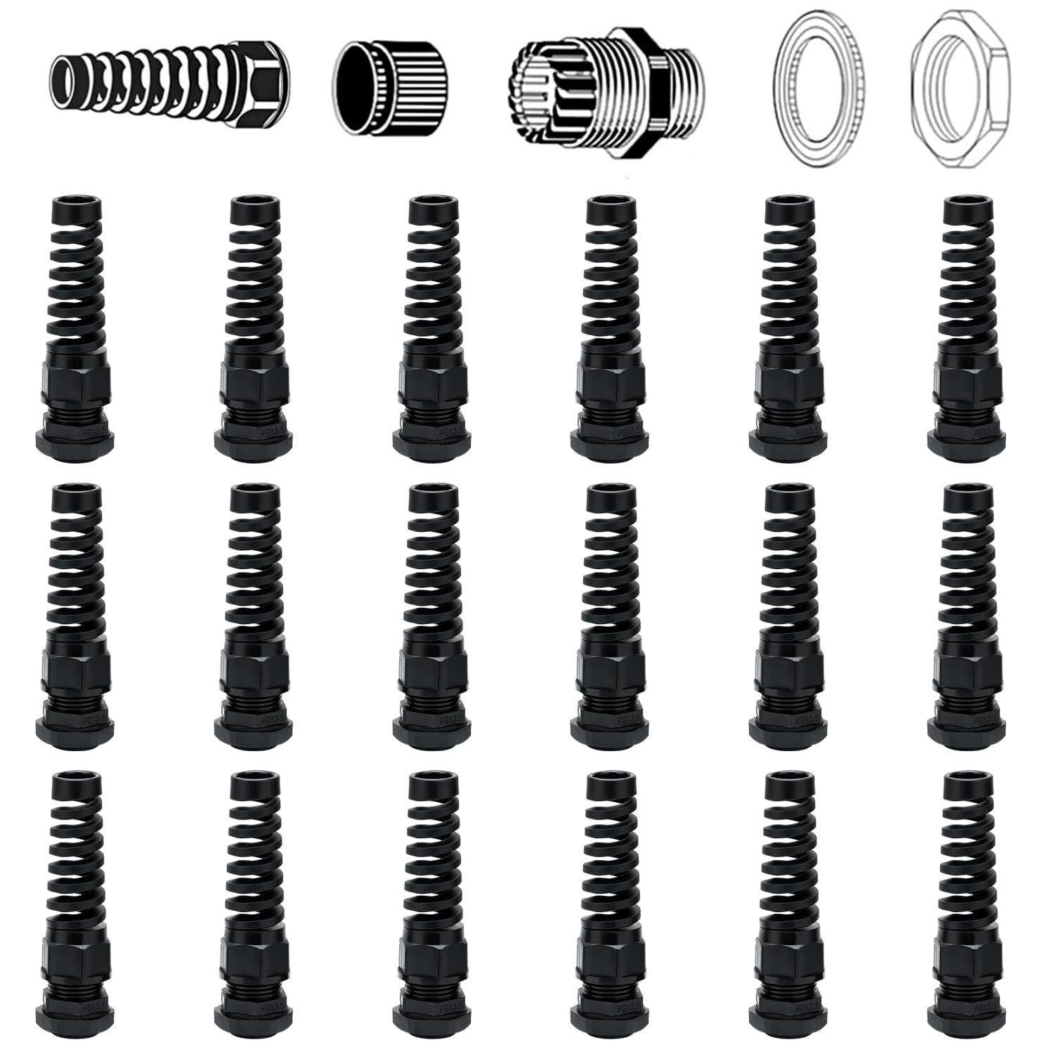 18 Pcs Waterproof Cable GlandPG13.5NPT 1/2 Thread6-12mm Made of PA66 Material…
