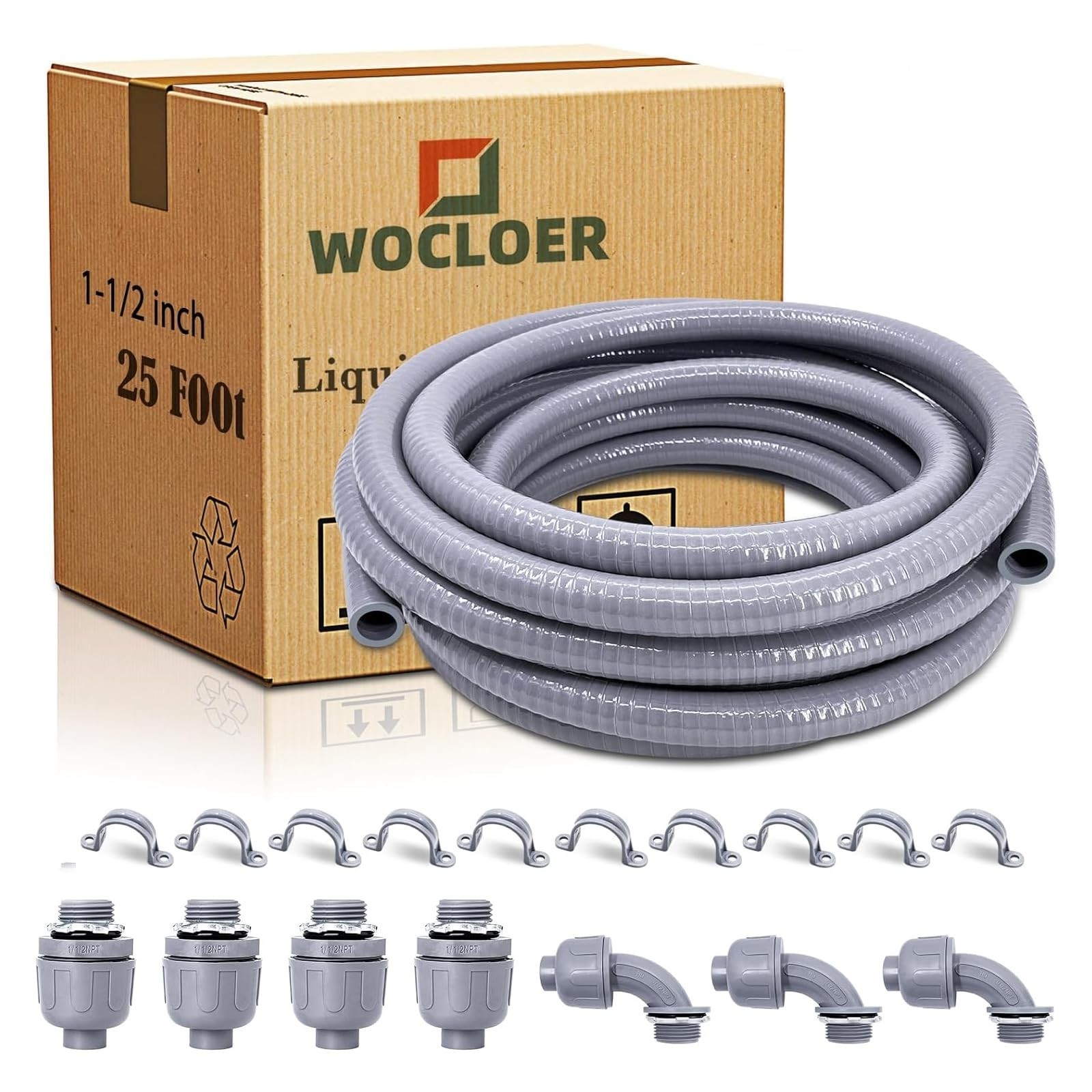 1-1/2in 25 Ft Liquid-Tight Conduit Kit, Flexible Non Metallic Electrical Conduit