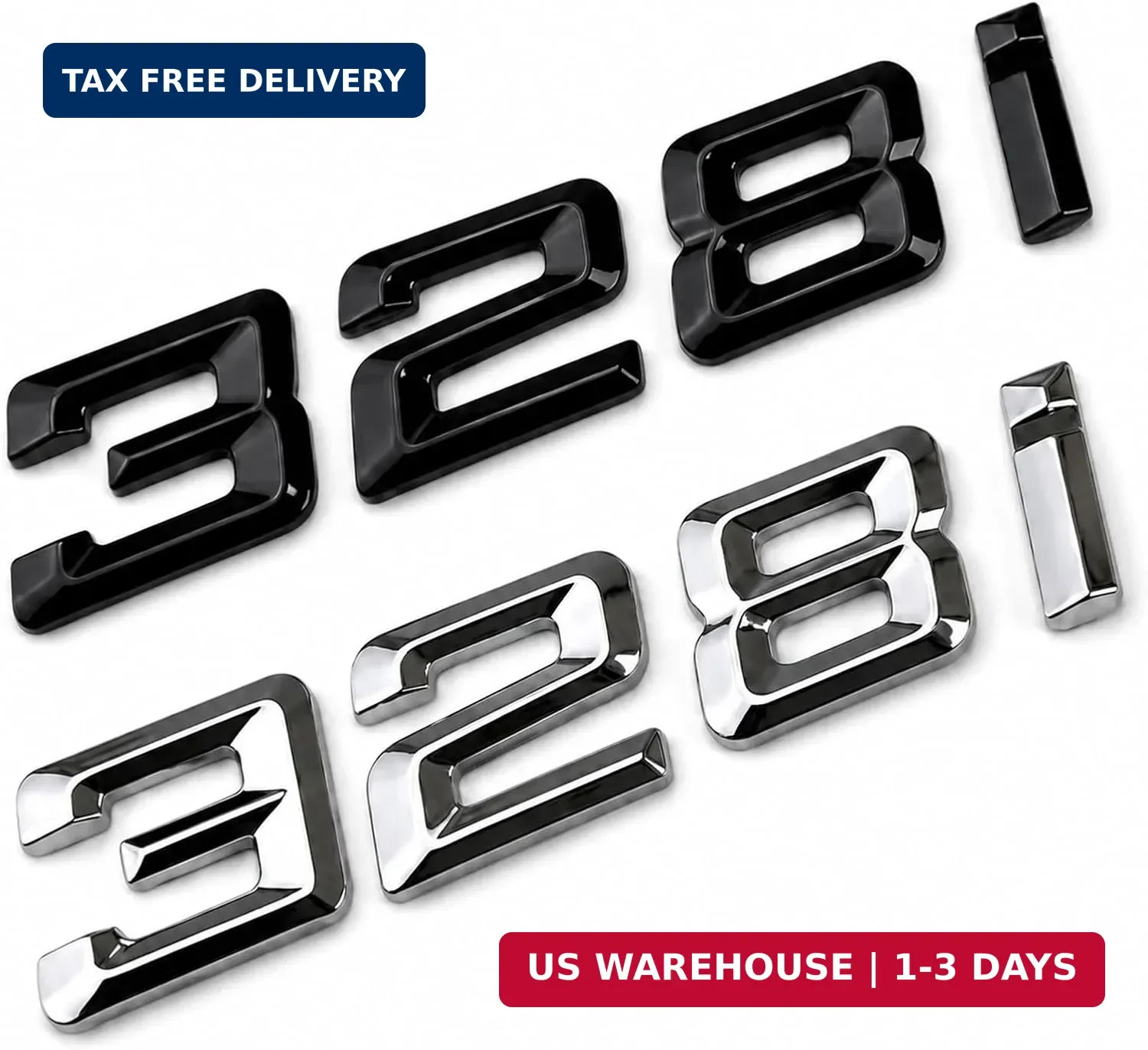 2Pcs 328i Emblem Genuine OEM Size Trunk Lid Rear Badge Nameplate Decal Auto Acce