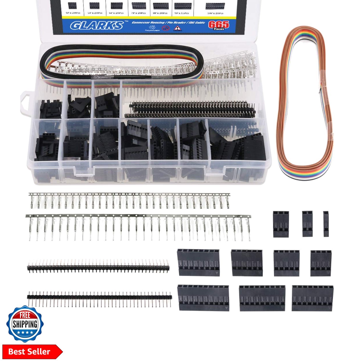 635Pcs Connector Housing Male/Female Pin Connector 40 Pin 2.54mm Pitch Pin He…
