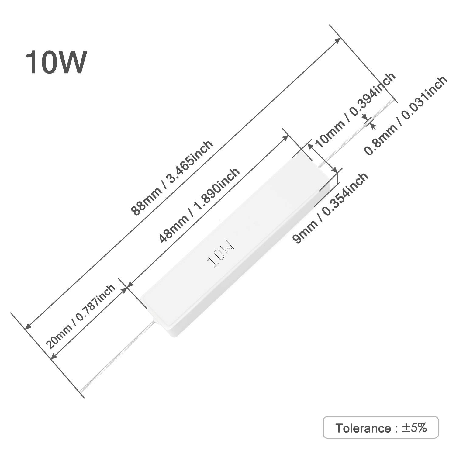 10pcs 10W 5 Ohm Ceramic Cement Resistor, 5R Wirewound Toleranc Size: E) 5ω Ohm