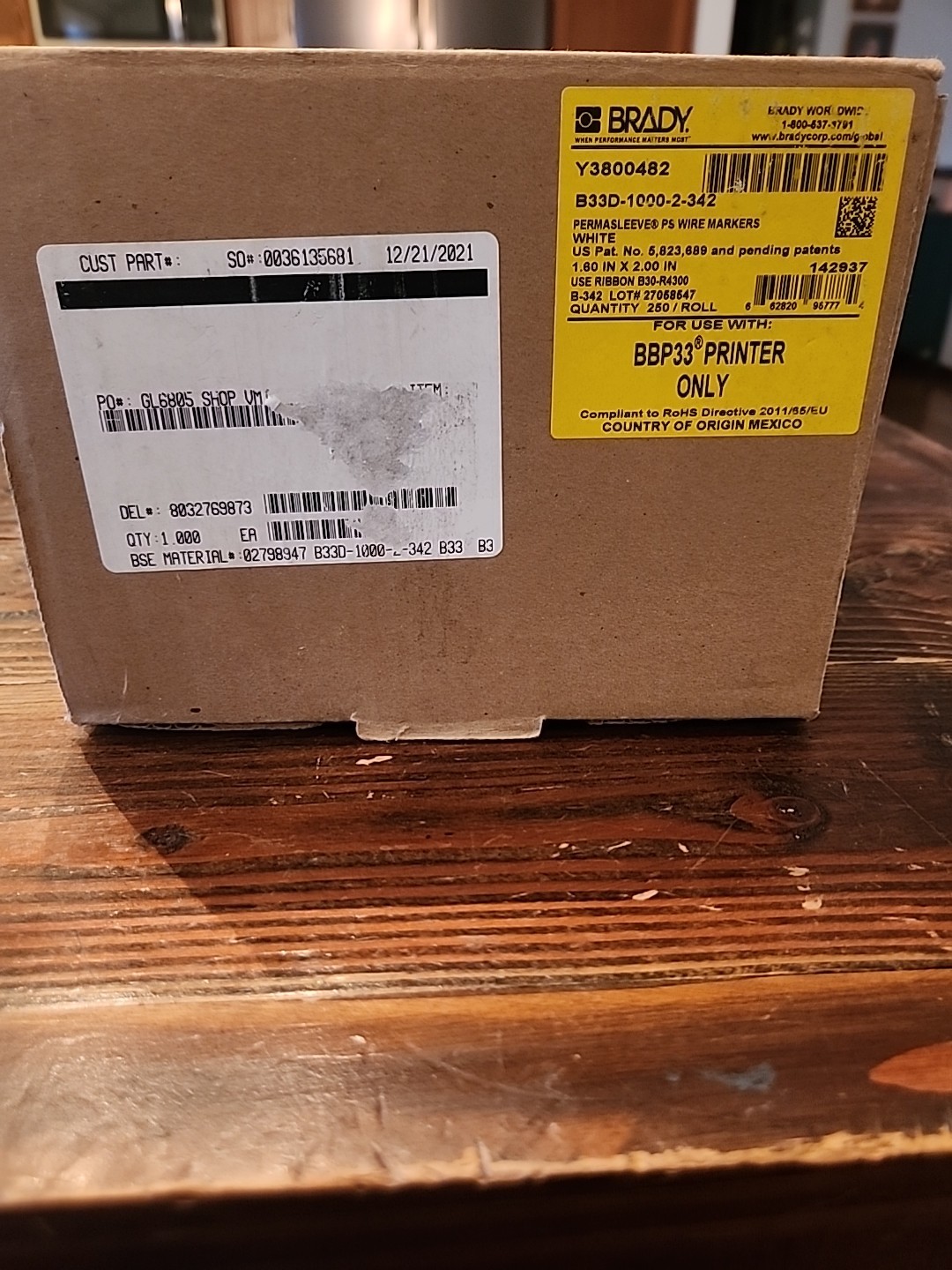 BRADY B33-1000-2-342 PERMASLEEVE HEAT SHRINK WIRE LABELS 1.60″ X 2″ *BRAND NEW*
