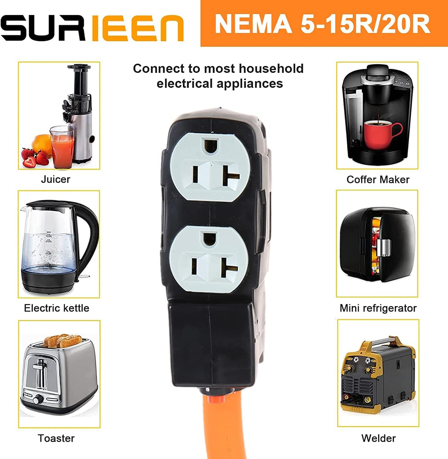 NEMA 14-50P Male to 5-20R/15R Female RV Distribution Adapter 1.5FT, 50 Amp to 20